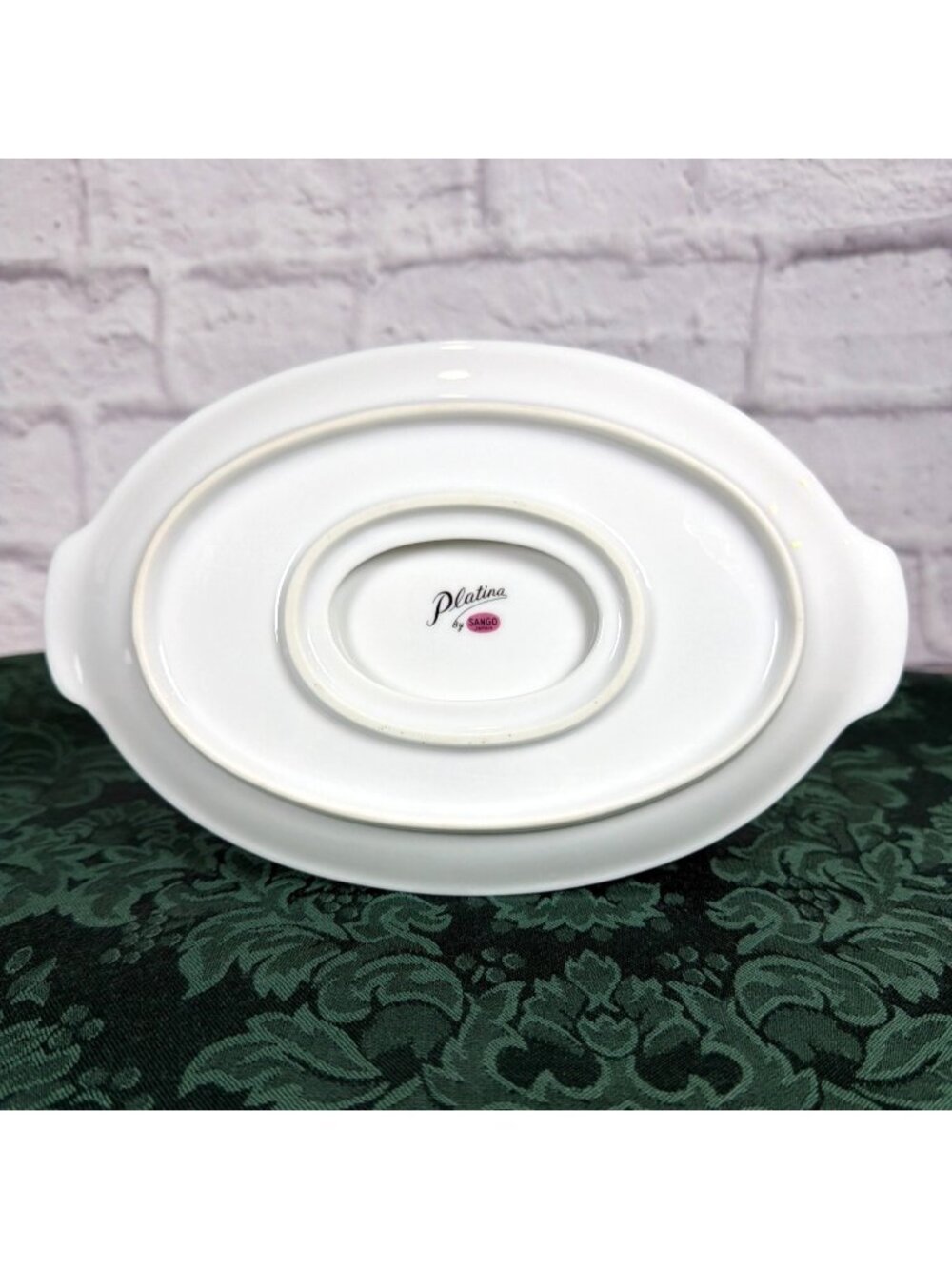 VTG Sango Platina 9in Gravy Sauce Boat Attached Underplate White Platinum Japan - Picture 5 of 14